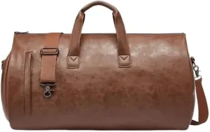 Vintage Travel Hand Bag Carry on Leather with Shoe Pouch Duffle for Overnight Weekend Gym On Luggage Men