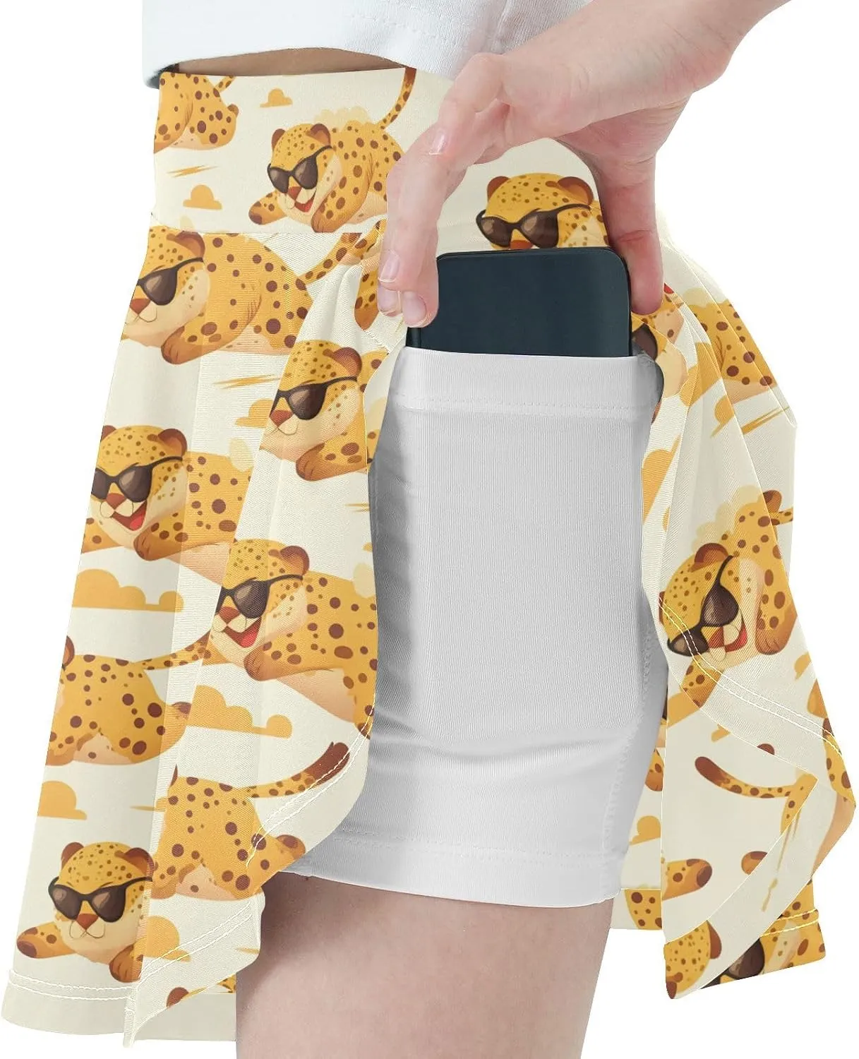 visesunny Girls Flowy Pleated Skirt Fat Cheetah Sunglasses Tennis Golf Fashion Short Skorts for Casual Dance Outfit