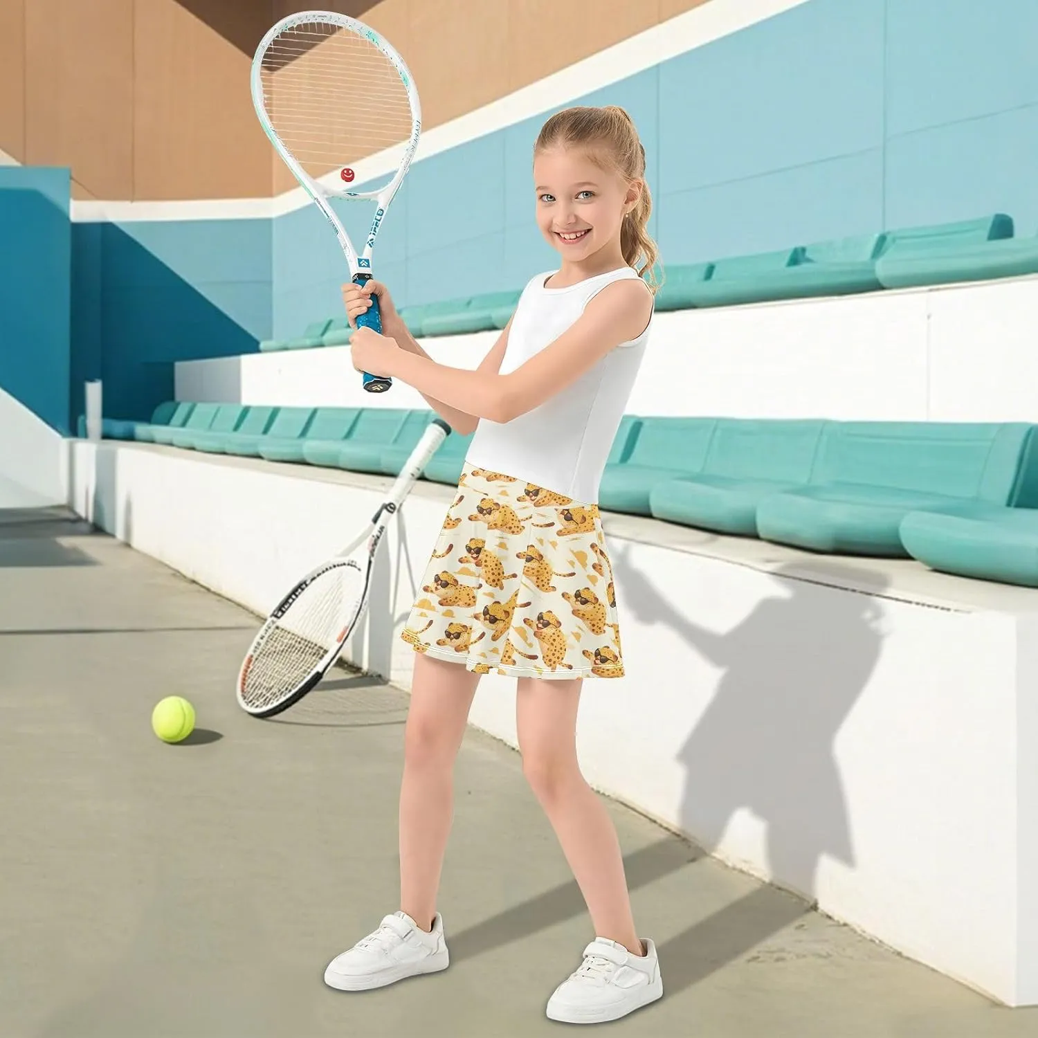 visesunny Girls Flowy Pleated Skirt Fat Cheetah Sunglasses Tennis Golf Fashion Short Skorts for Casual Dance Outfit