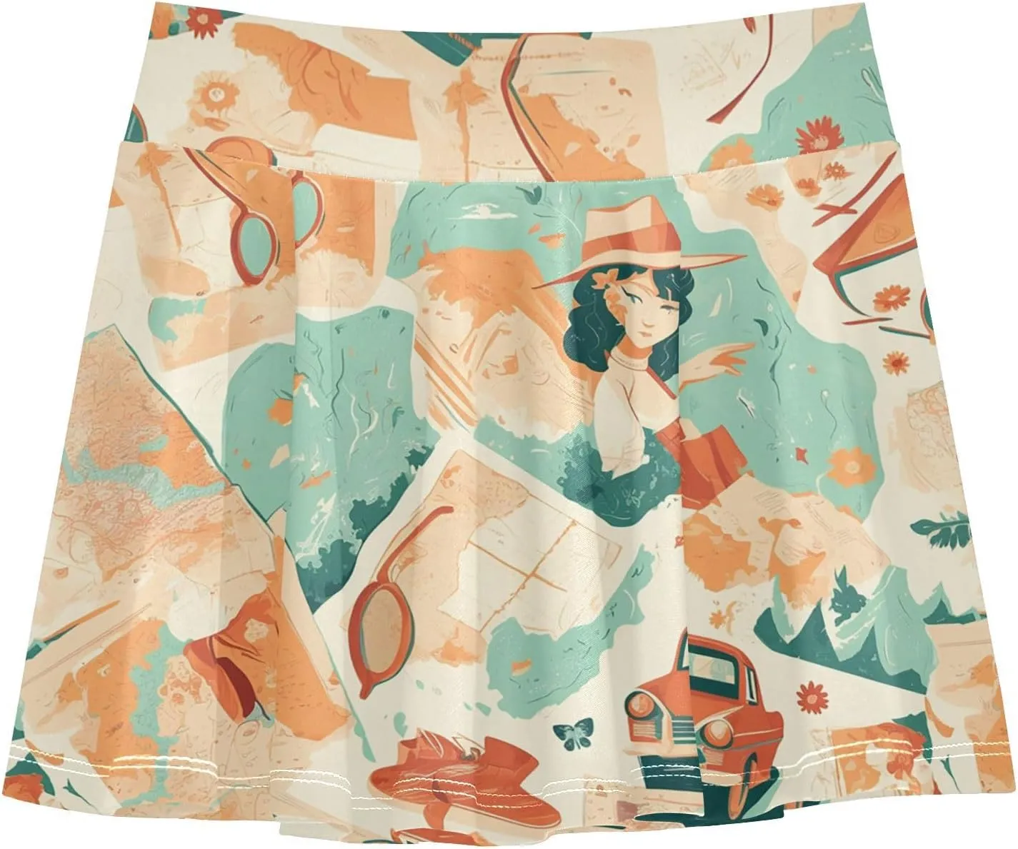 visesunny Girls Flowy Pleated Skirt Patchwork Road Map Sunglasses Tennis Golf Fashion Short Skorts for Casual Dance Outfit