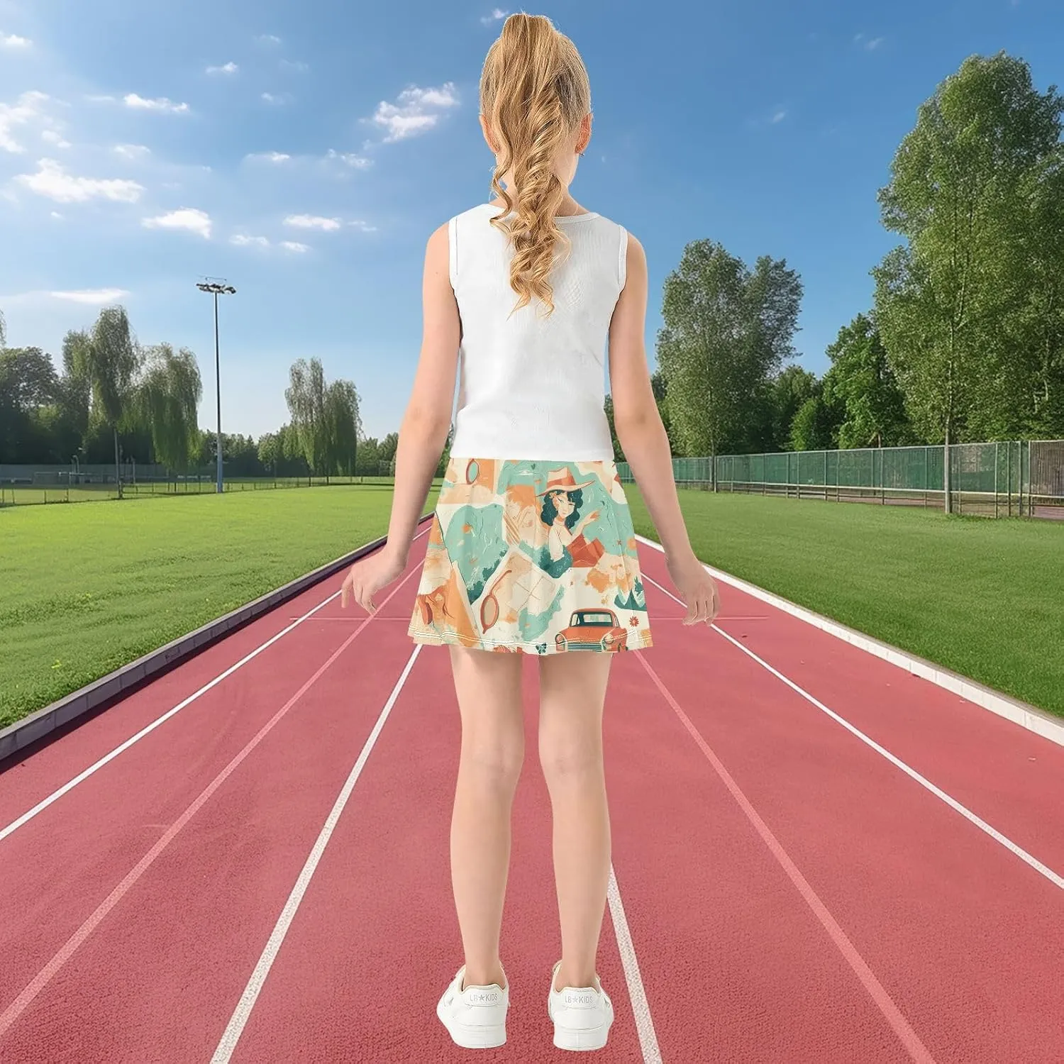visesunny Girls Flowy Pleated Skirt Patchwork Road Map Sunglasses Tennis Golf Fashion Short Skorts for Casual Dance Outfit