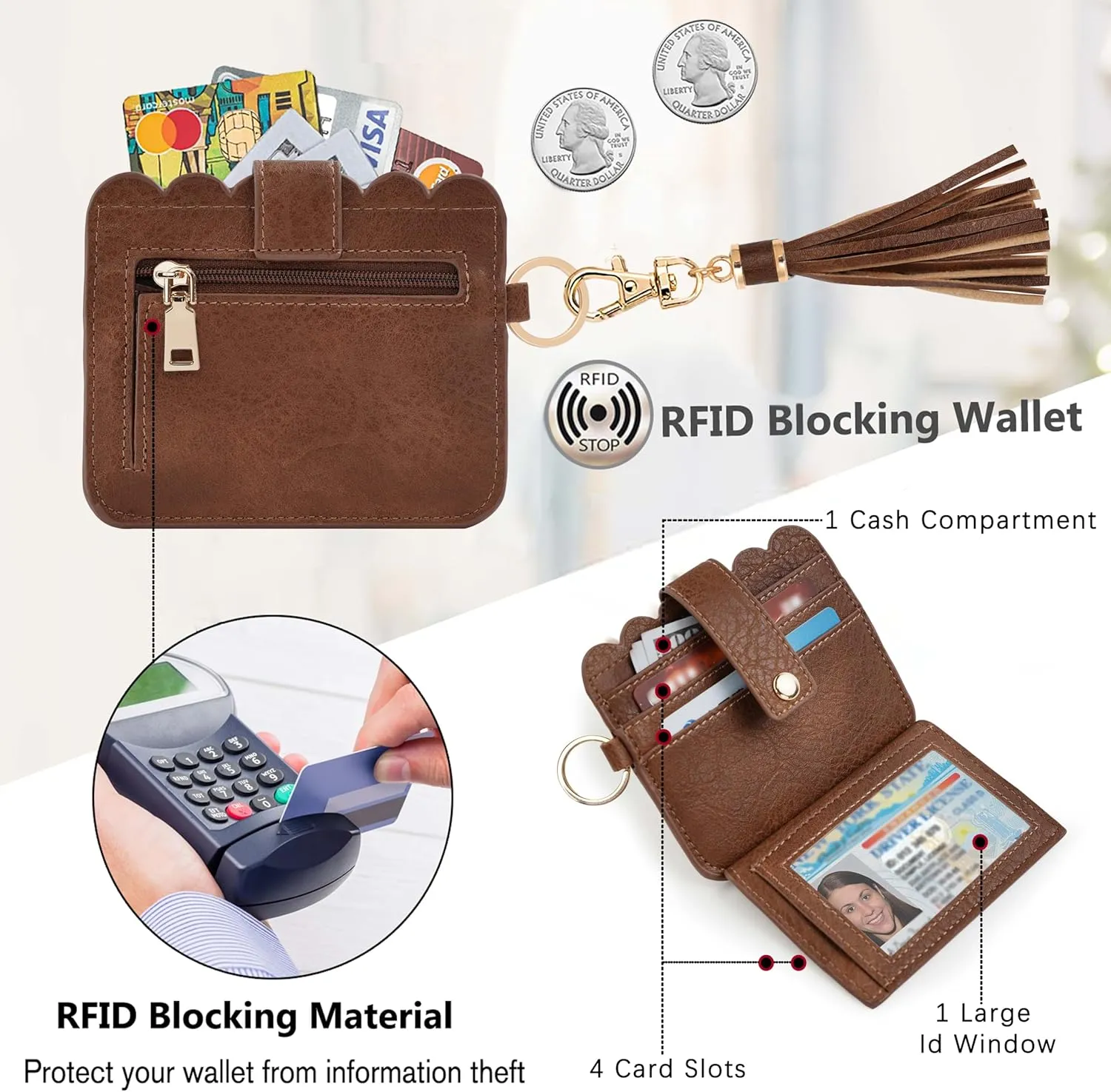 Wallet Keychain Wristlet for Women RFID Card Holder Keychain Key Chain Wallet Key Ring with Wrist Wallet for Women