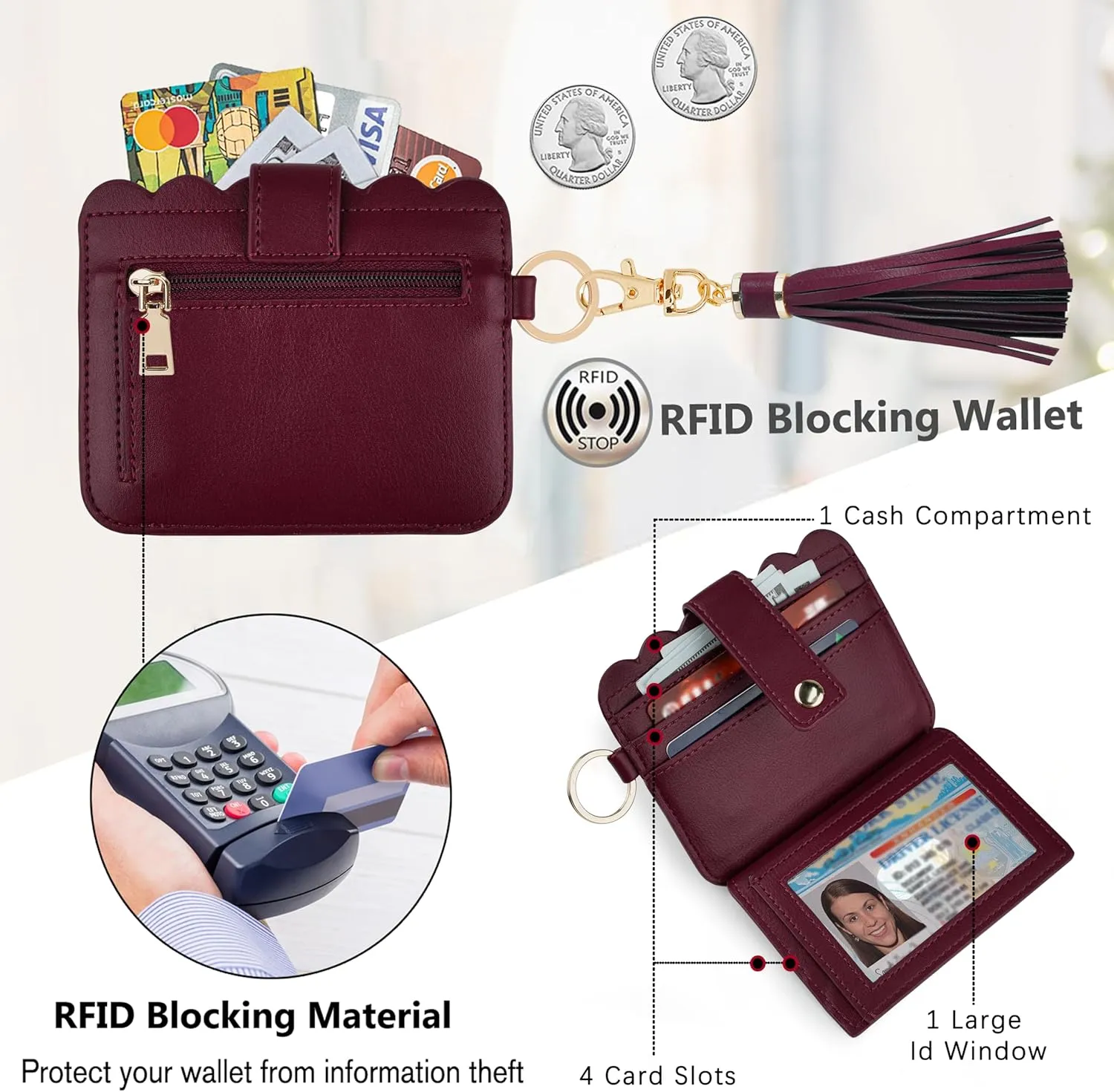 Wallet Keychain Wristlet for Women RFID Card Holder Keychain Key Chain Wallet Key Ring with Wrist Wallet for Women