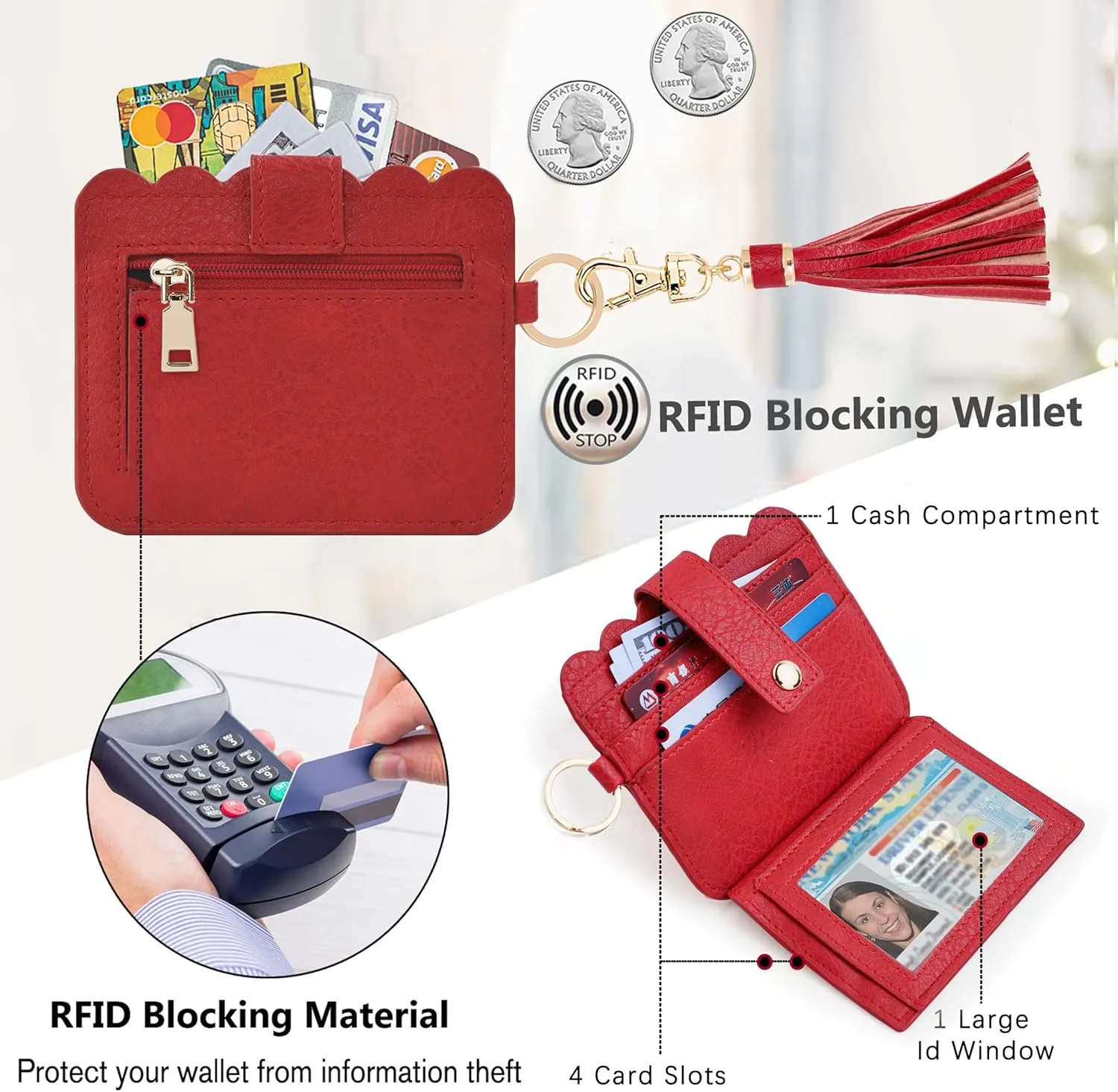 Wallet Keychain Wristlet for Women RFID Card Holder Keychain Key Chain Wallet Key Ring with Wrist Wallet for Women