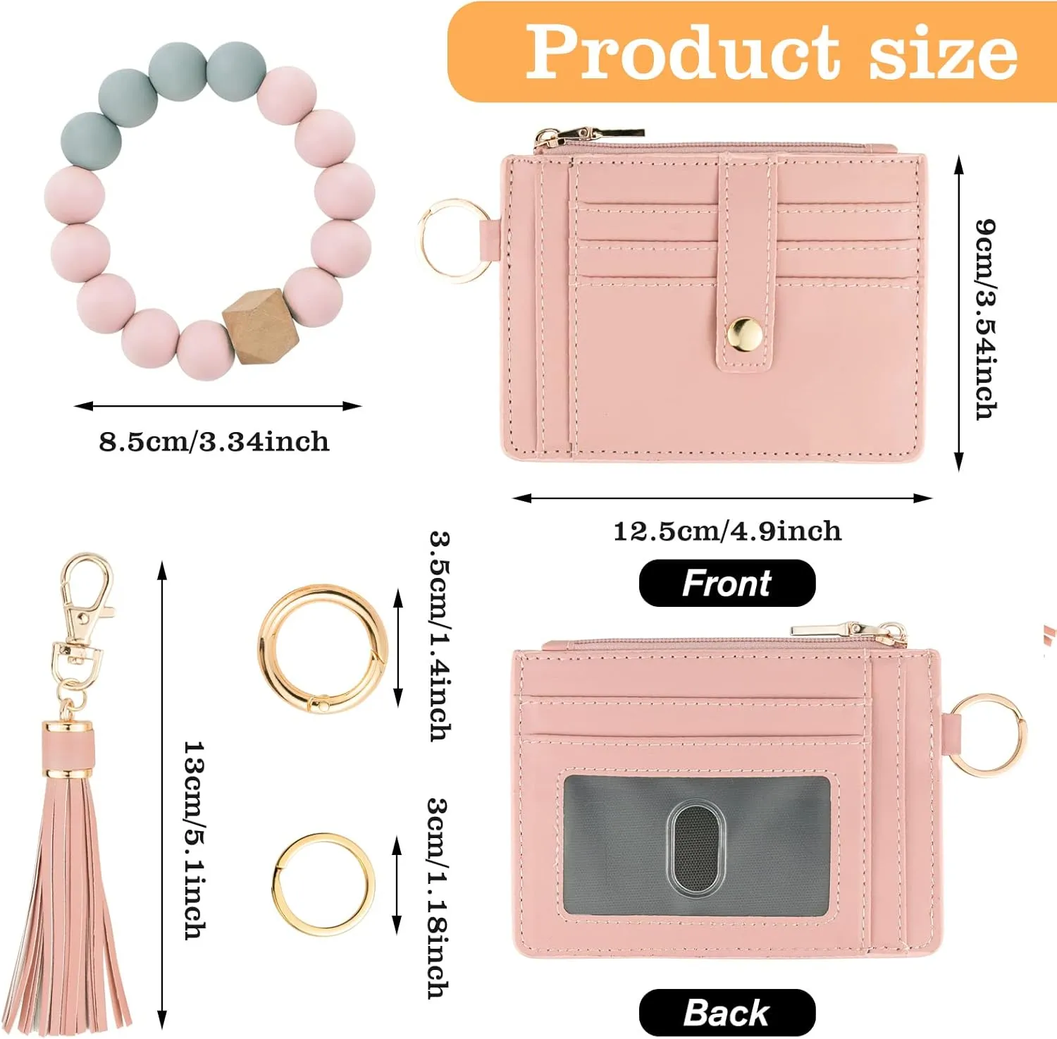 Wallet Keychain Wristlet for Women,Slim RFID Credit Card Holder Purse Tassel Keychain Bangle Key Ring for Men Women