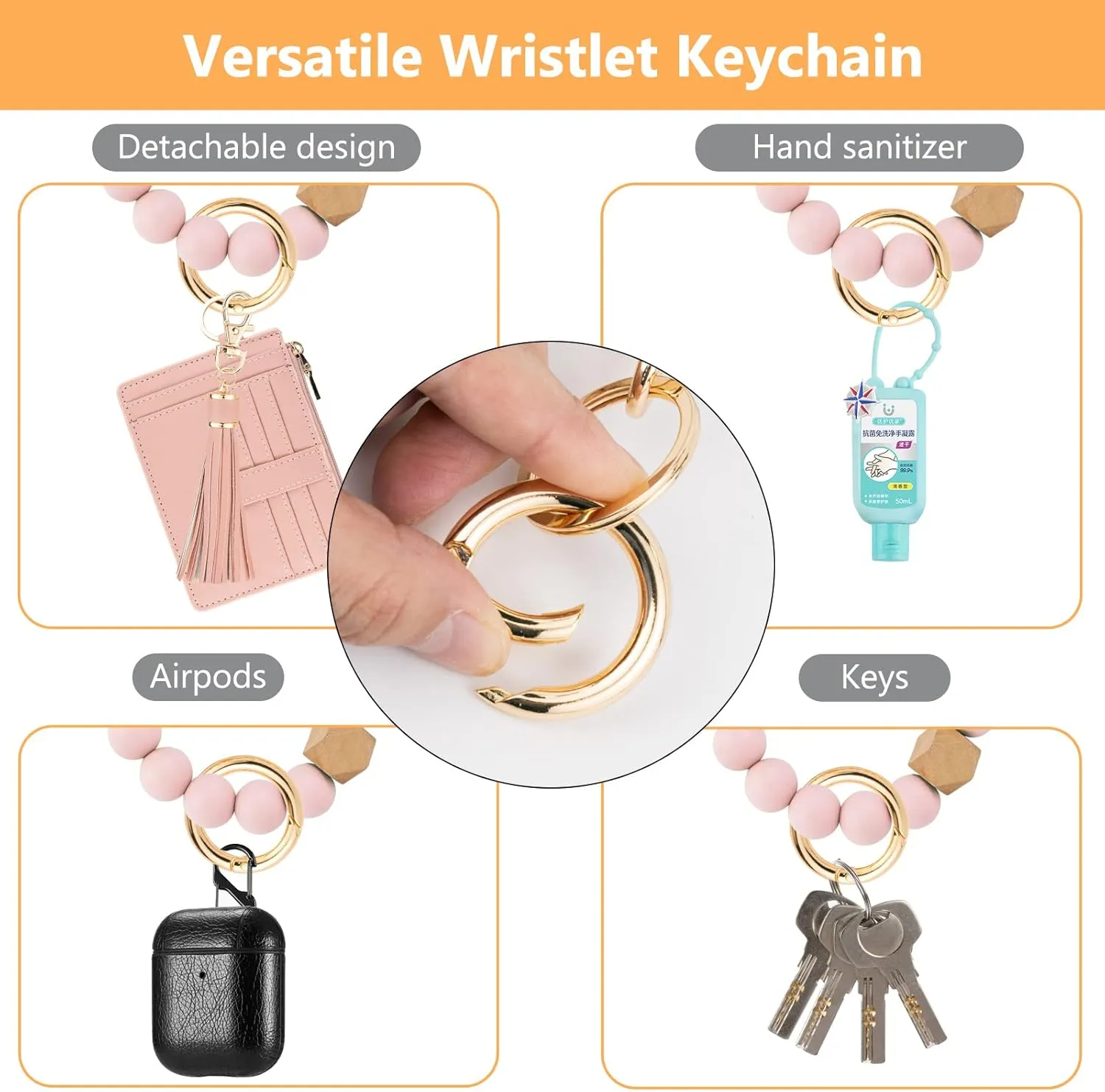 Wallet Keychain Wristlet for Women,Slim RFID Credit Card Holder Purse Tassel Keychain Bangle Key Ring for Men Women