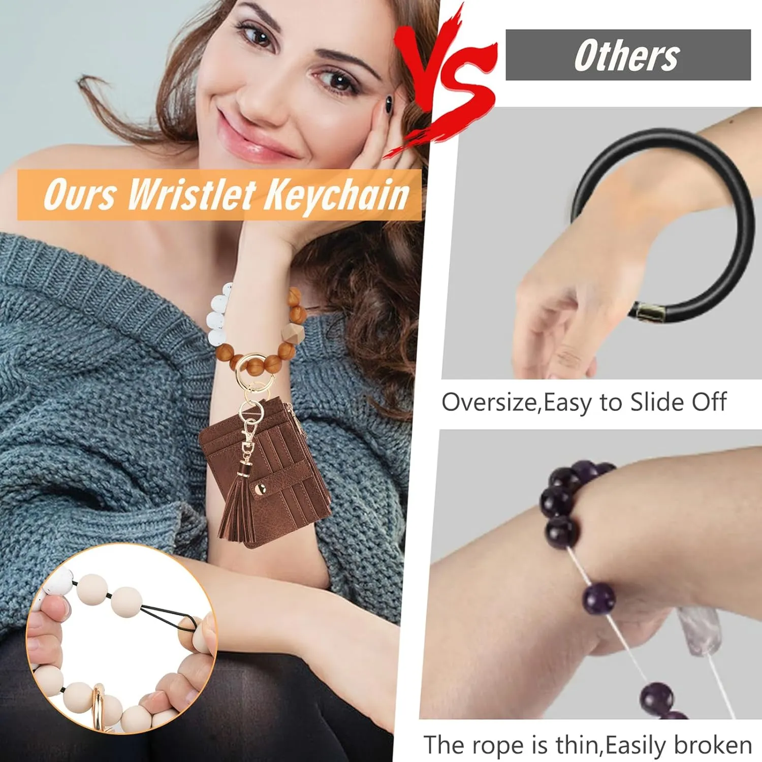 Wallet Keychain Wristlet for Women,Slim RFID Credit Card Holder Purse Tassel Keychain Bangle Key Ring for Men Women