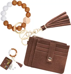 Wallet Keychain Wristlet for Women,Slim RFID Credit Card Holder Purse Tassel Keychain Bangle Key Ring for Men Women