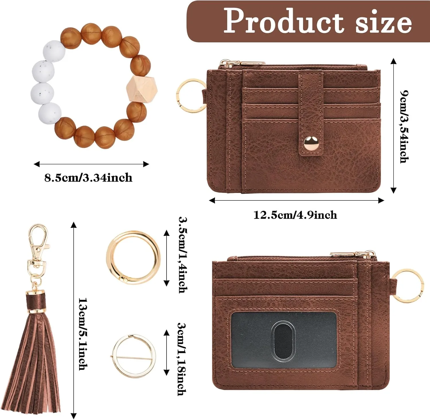 Wallet Keychain Wristlet for Women,Slim RFID Credit Card Holder Purse Tassel Keychain Bangle Key Ring for Men Women