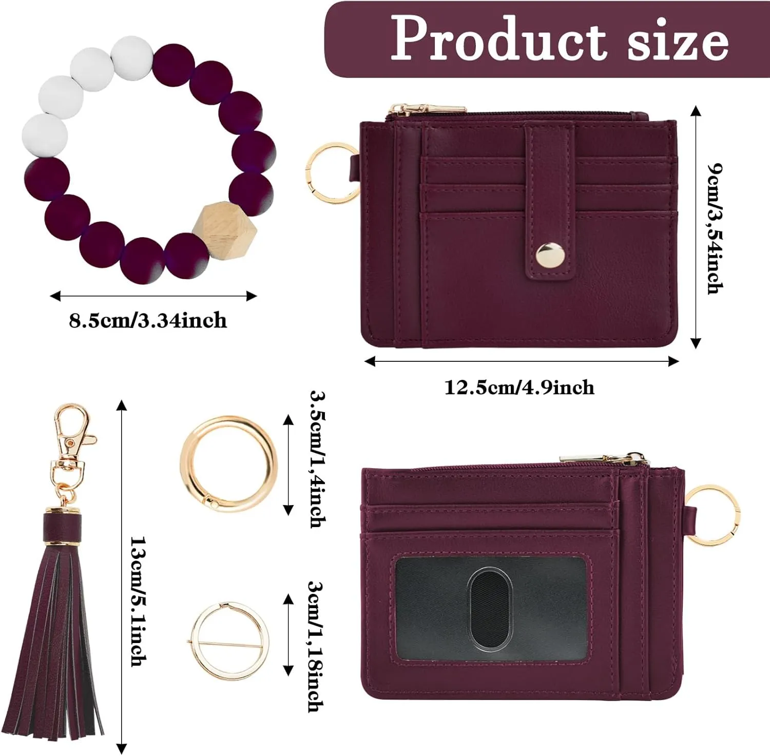Wallet Keychain Wristlet for Women,Slim RFID Credit Card Holder Purse Tassel Keychain Bangle Key Ring for Men Women