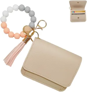 Wallet Women Keychain Bracelet Credit Idcard Coin Purse Pocket Thin Wallet,Rfid Wristlet Zip Card Cases & Money Organizers(Khaki)