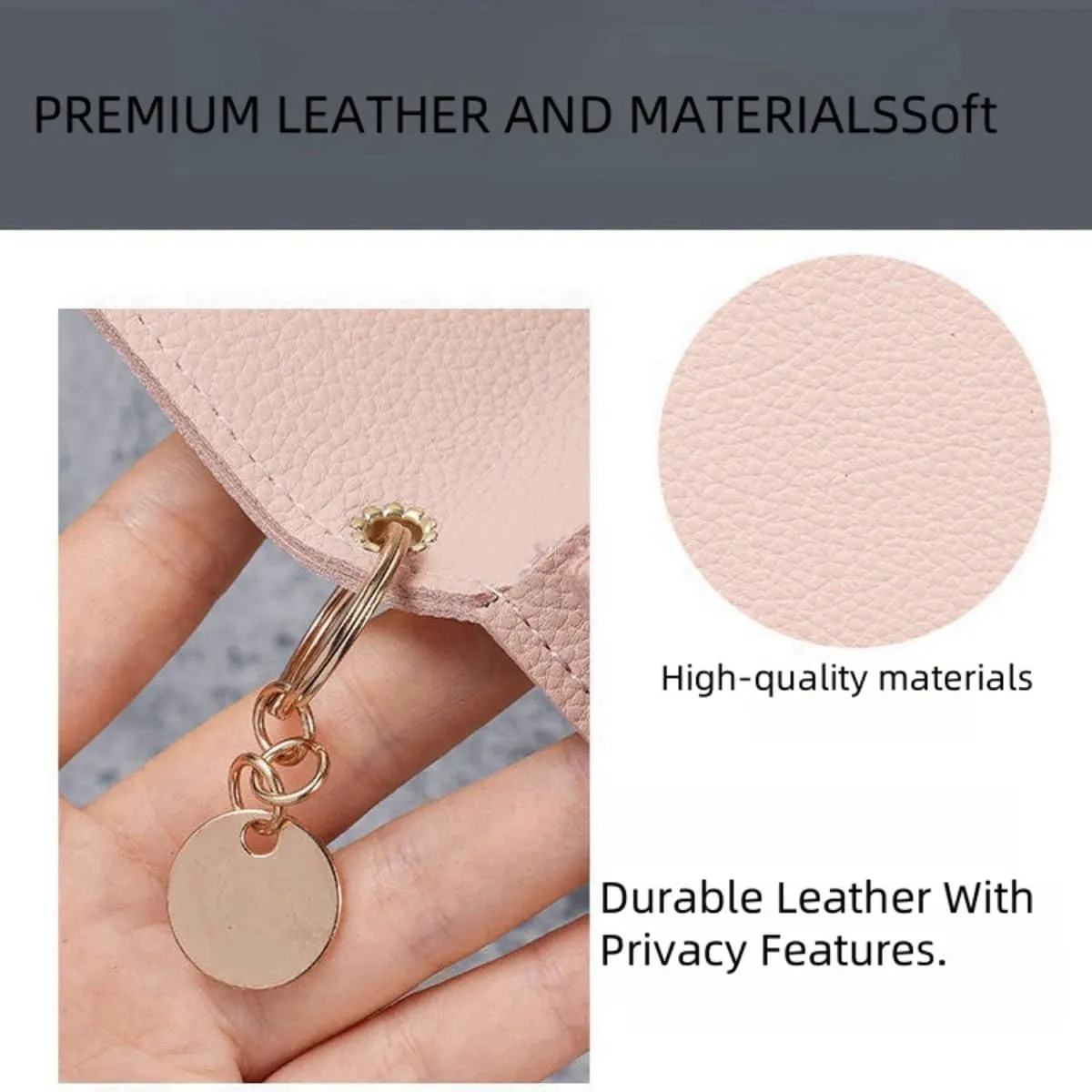 Wallet Women Keychain Bracelet Credit Idcard Coin Purse Pocket Thin Wallet,Rfid Wristlet Zip Card Cases & Money Organizers(Pink)
