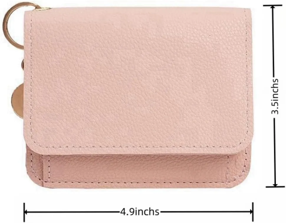 Wallet Women Keychain Bracelet Credit Idcard Coin Purse Pocket Thin Wallet,Rfid Wristlet Zip Card Cases & Money Organizers(Pink)