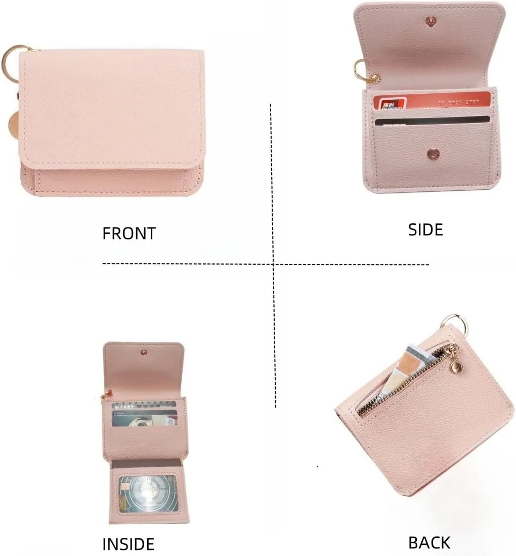 Wallet Women Keychain Bracelet Credit Idcard Coin Purse Pocket Thin Wallet,Rfid Wristlet Zip Card Cases & Money Organizers(Pink)