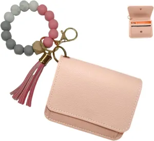 Wallet Women Keychain Bracelet Credit Idcard Coin Purse Pocket Thin Wallet,Rfid Wristlet Zip Card Cases & Money Organizers(Pink)