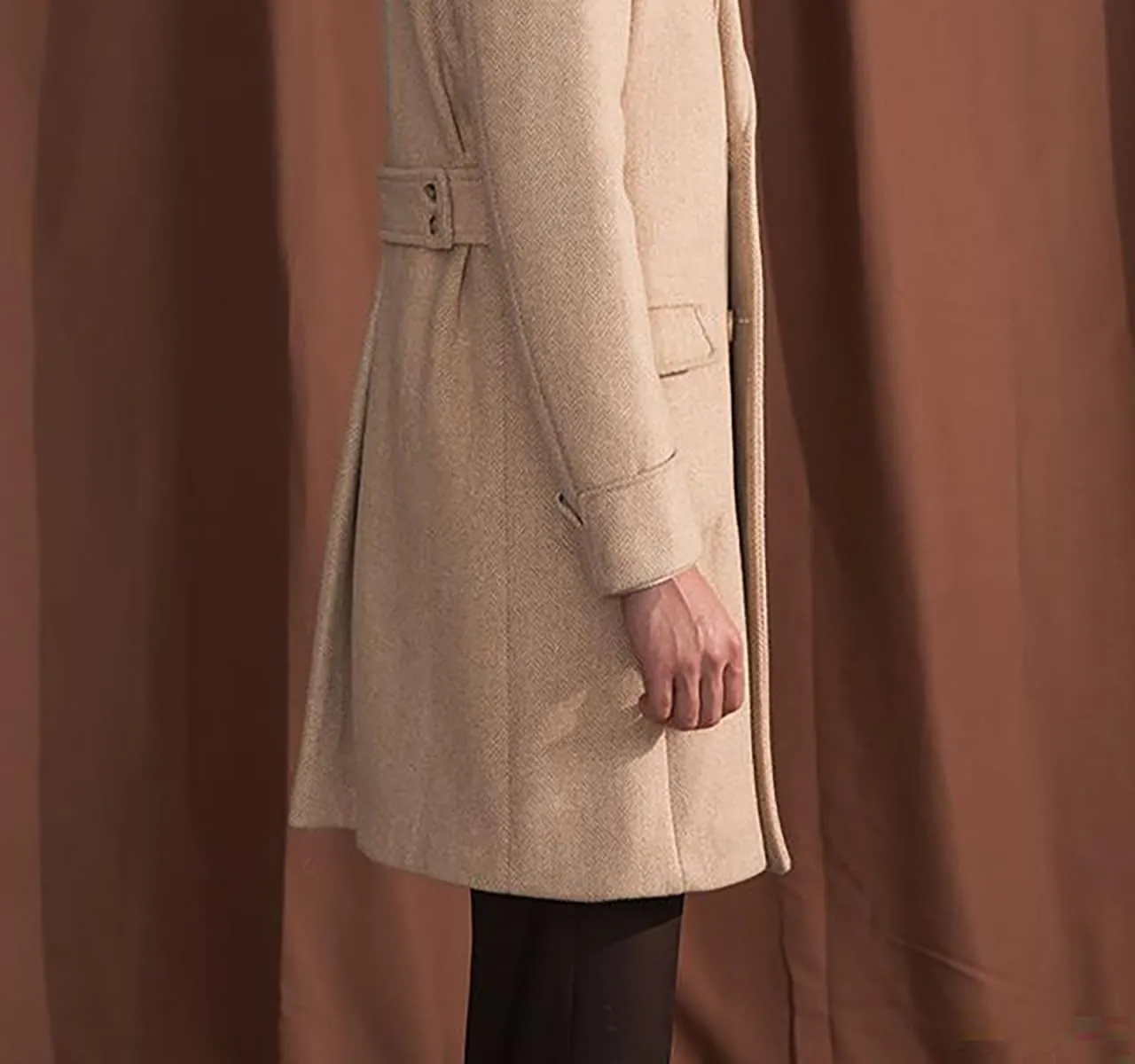 Wangyue Double Breasted Trench Coat Men Winter Tweed Herringbone Overcoat Men Long Coat Jacket Casual Coats for Men