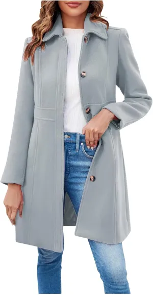 Warm Winter Coats for Women Women's Wool Peacoat Single Breasted Notched Collar Trench Coat Fall Winter Fashion Mid-Length Outerwear Long Jackets Gray Large