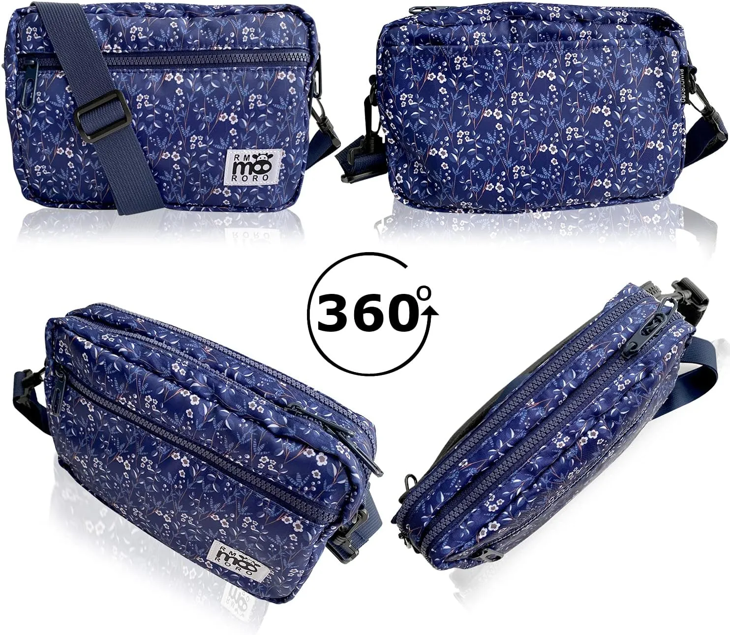 Water Resistant Messenger Bag Crossbody Sling Purse Multi Pockets for hiking travel sports Floral