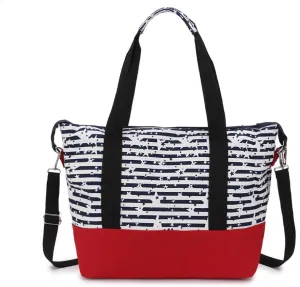 Water Resistant Vintage Large Canvas Shopper Work Bag for Women with Stars Print Striped Pattern