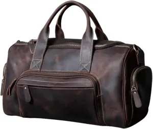 Waterproof Vintage Genuine Leather Laptop Bag Travel Tote Duffel for Men Multifunctional Overnight Weekender