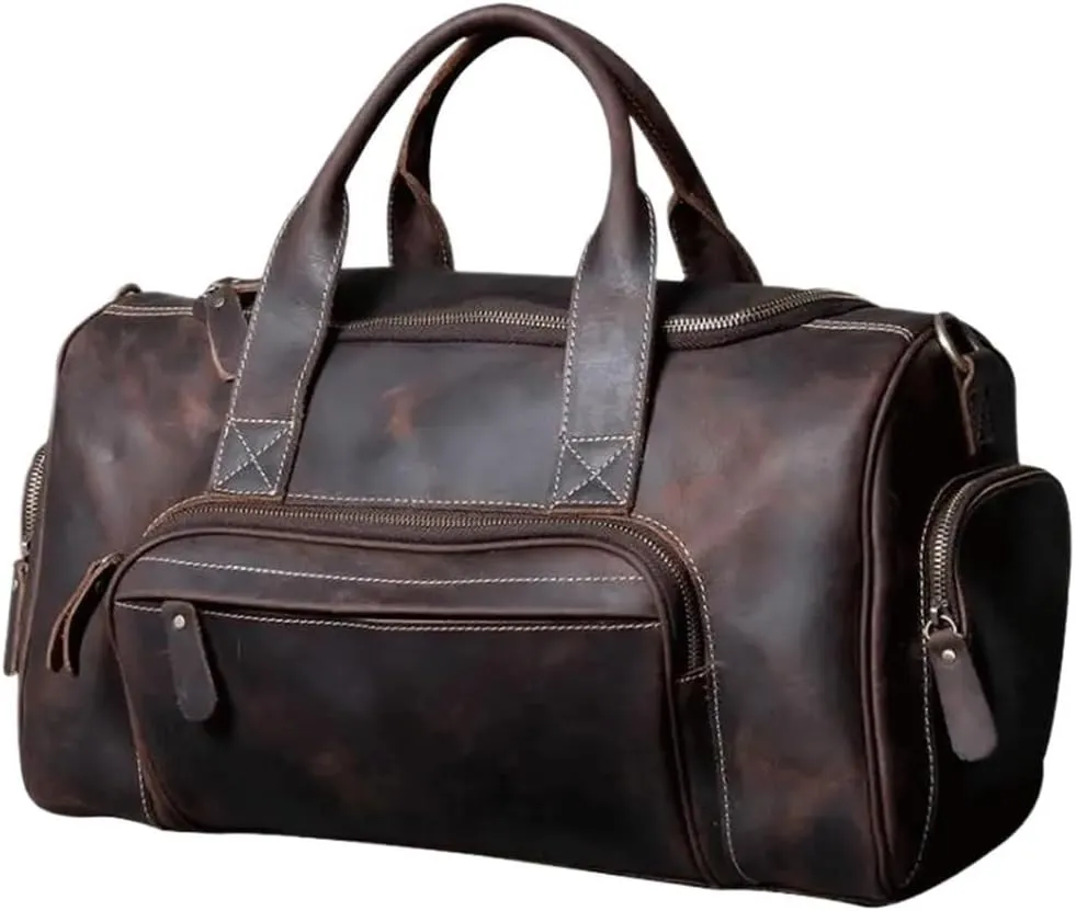Waterproof Vintage Genuine Leather Laptop Bag Travel Tote Duffel for Men Multifunctional Overnight Weekender