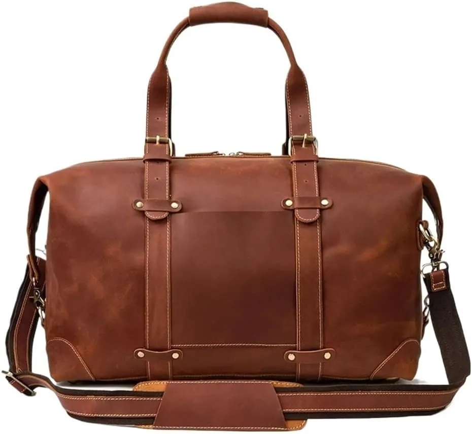 Waterproof Vintage Leather Satchel Bag Retro Shoulder Overnight Weekend Gym Carry On Luggage for Men Travel