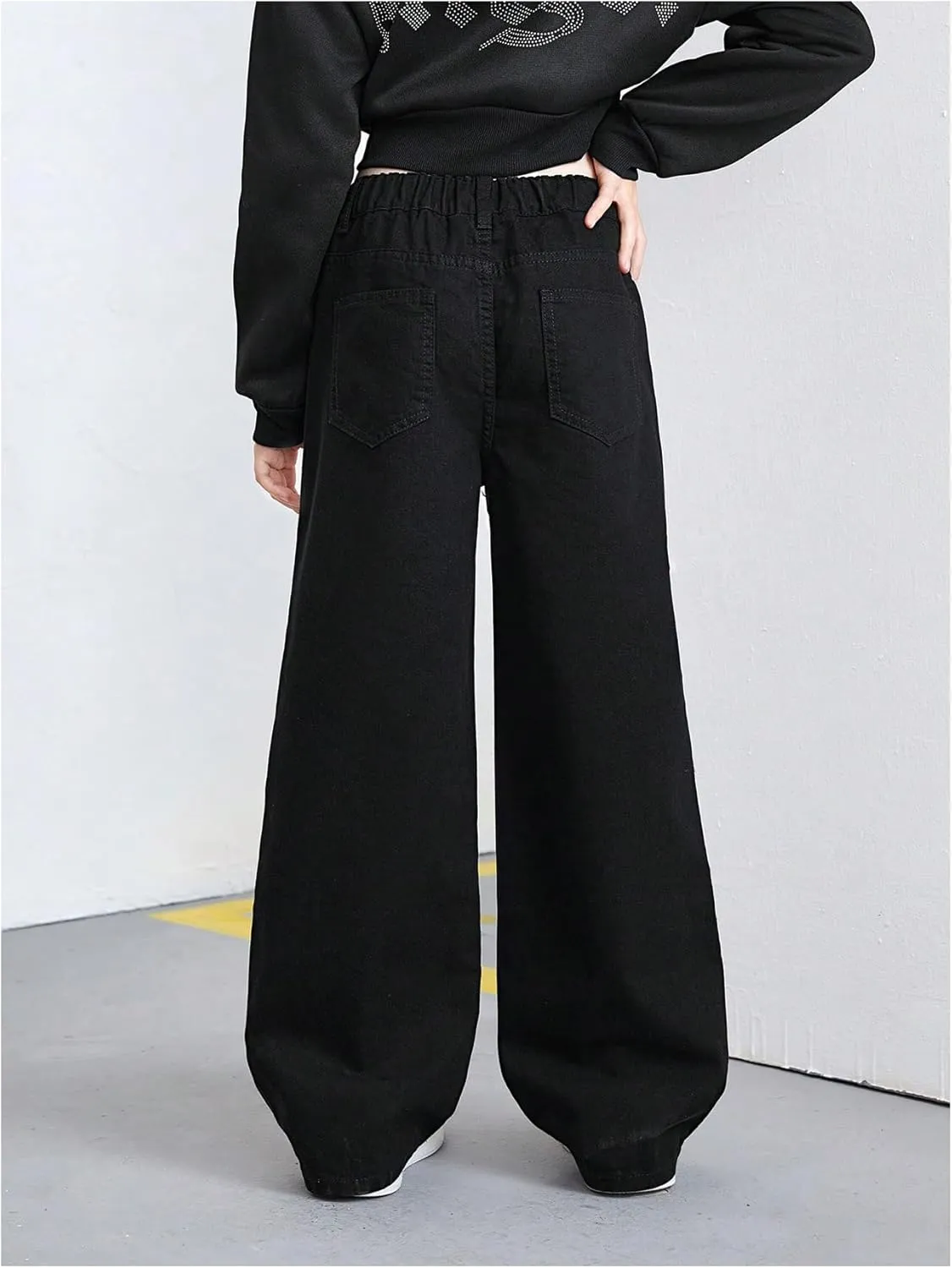 WDIRARA Girl's Color Block Wide Leg Jeans Raw Trim Baggy Denim Pants High Waisted Trousers