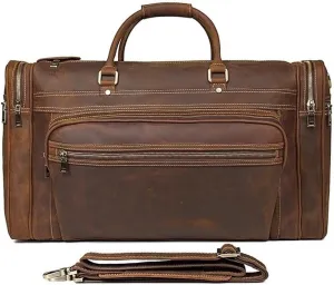 Weekender Overnight Bag Large Carry On For Men Genuine Leather on Luggage Travel Duffel Waterproof
