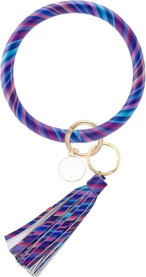 Weixiltc Large Keychain Bracelet with Tassel, Circle Leather Wristlet Key Ring for Women, Bangle Key Chains Holder for Girls