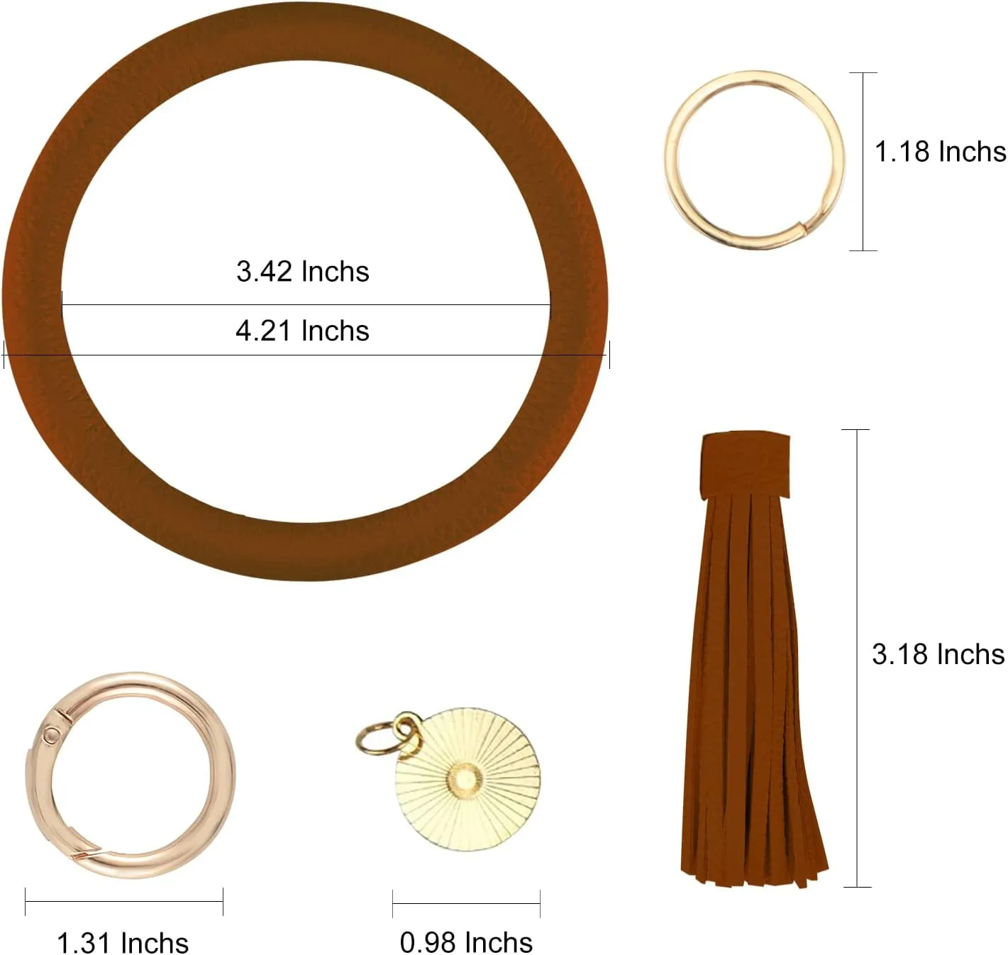 Weixiltc Large Keychain Bracelet with Tassel, Circle Leather Wristlet Key Ring for Women, Bangle Key Chains Holder for Girls