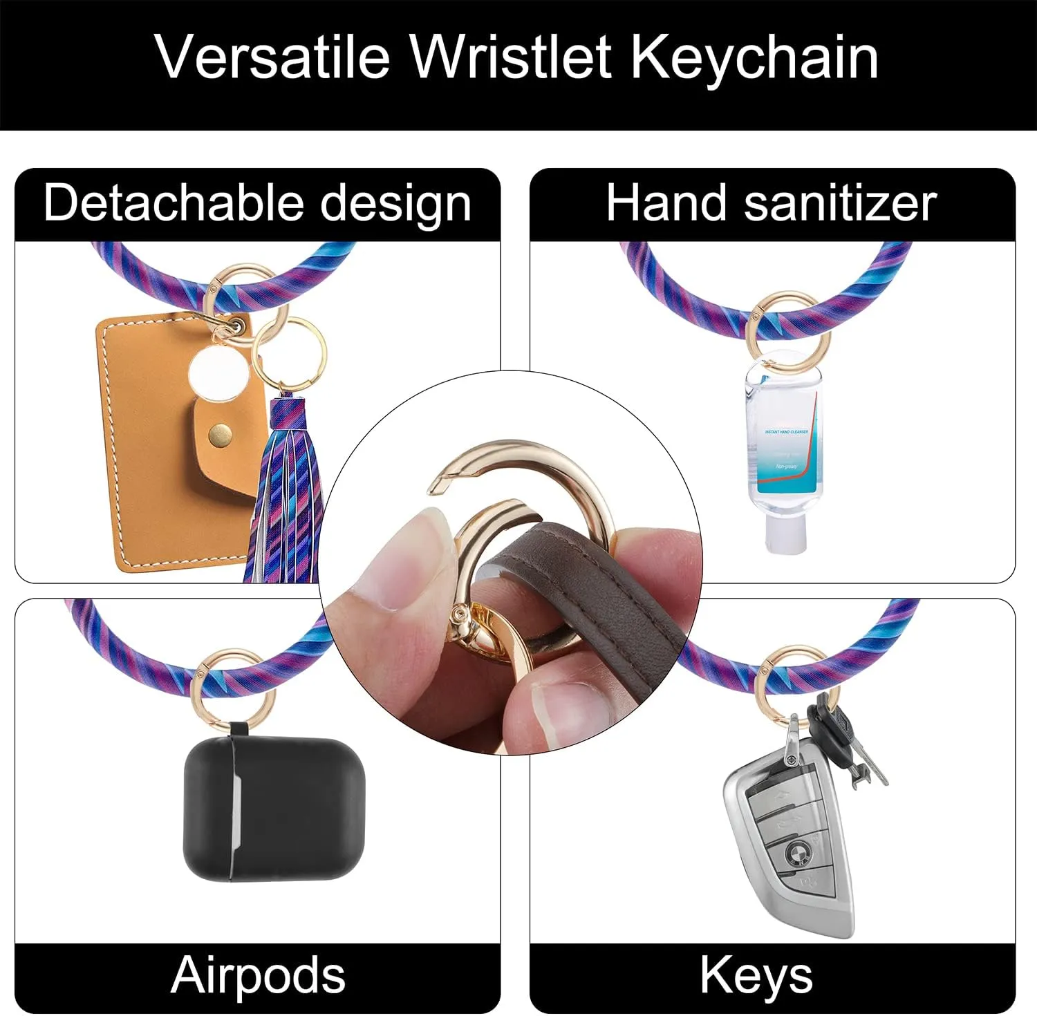 Weixiltc Large Keychain Bracelet with Tassel, Circle Leather Wristlet Key Ring for Women, Bangle Key Chains Holder for Girls