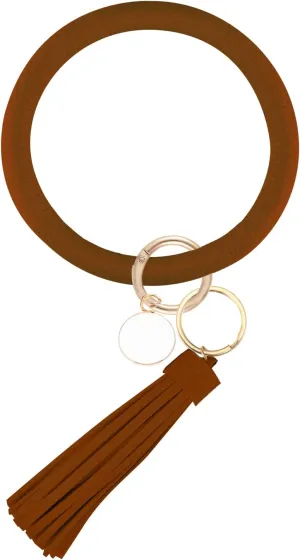 Weixiltc Large Keychain Bracelet with Tassel, Circle Leather Wristlet Key Ring for Women, Bangle Key Chains Holder for Girls