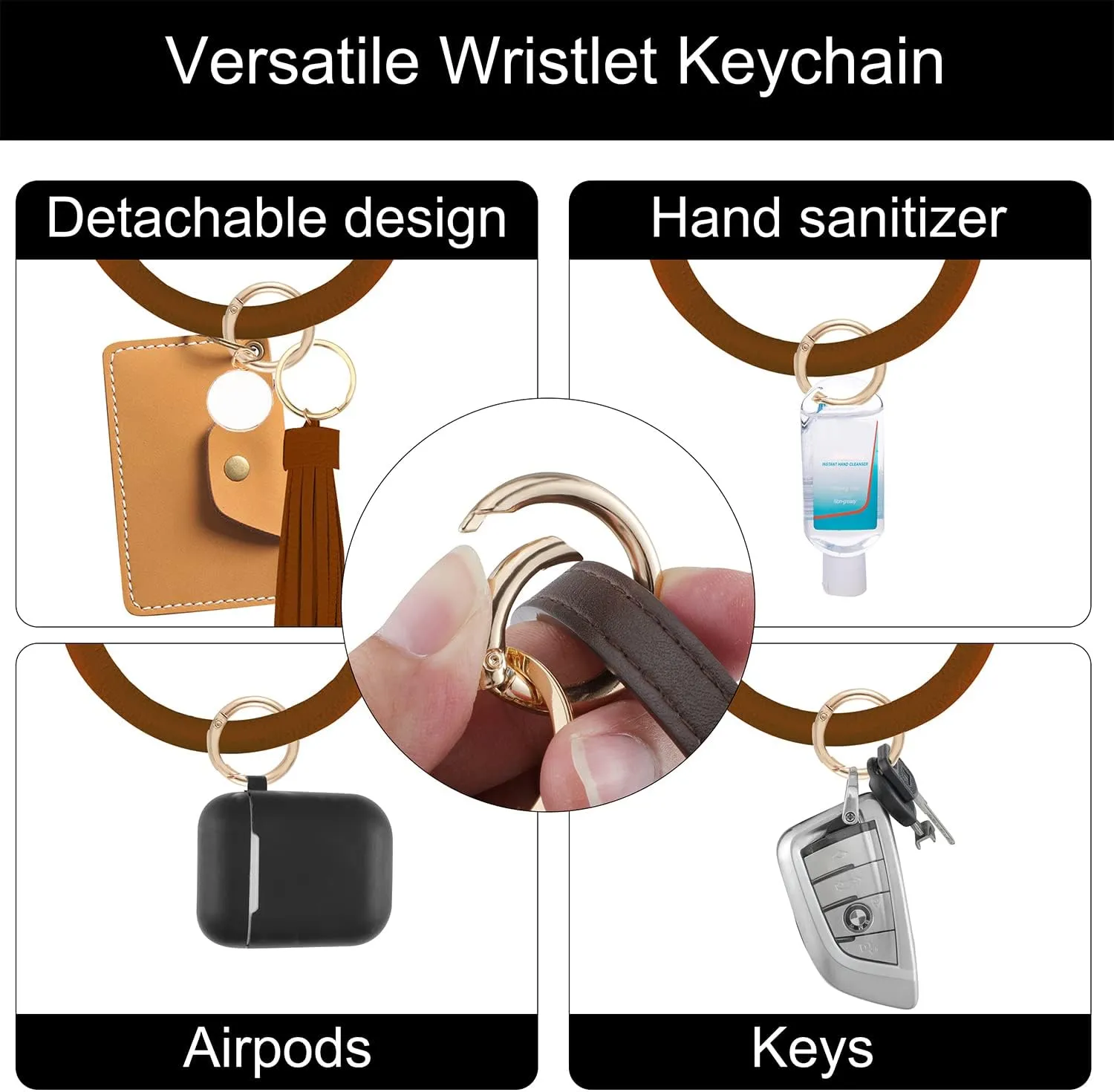 Weixiltc Large Keychain Bracelet with Tassel, Circle Leather Wristlet Key Ring for Women, Bangle Key Chains Holder for Girls