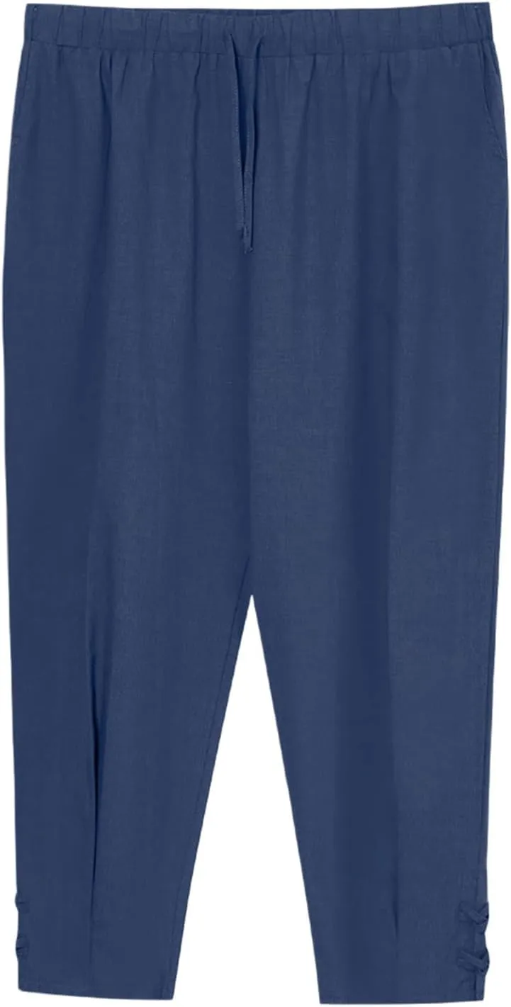 WENKOMG1 Mens Cotton Linen Pants Ankle Length Baggy Style Harem Pants Lightweight Breathable Casual Beach Pants