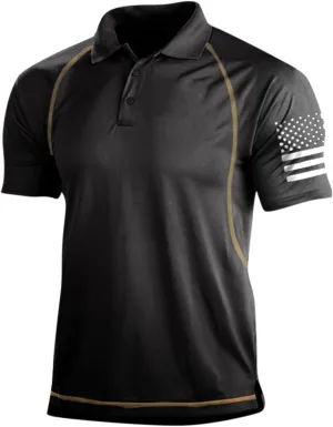 WENKOMG1 Mens Tactical Shirts,4th of July Polo Shirt Short Sleeve Patriotic Combat T-Shirt Quick Dry Military Tee Shirt