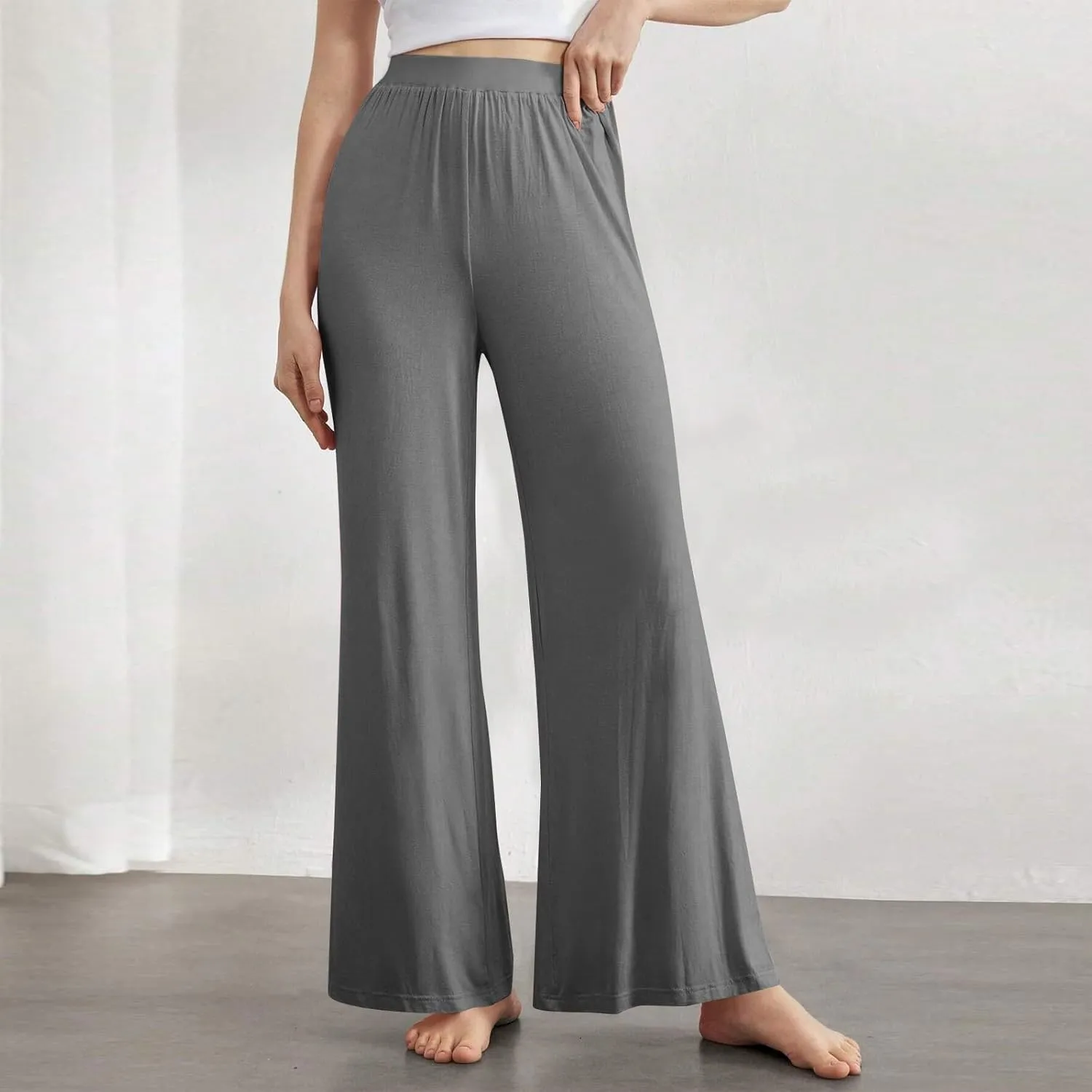 Wide Leg Dress Pants for Women High Waist Lounge Pants with Pockets Loose Stretch Dress Work Trouser Pants