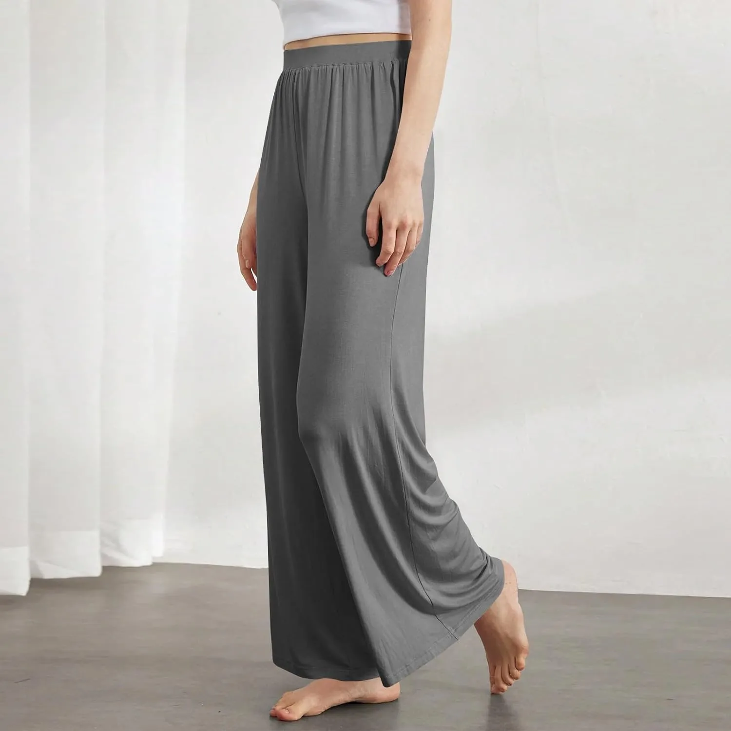 Wide Leg Dress Pants for Women High Waist Lounge Pants with Pockets Loose Stretch Dress Work Trouser Pants