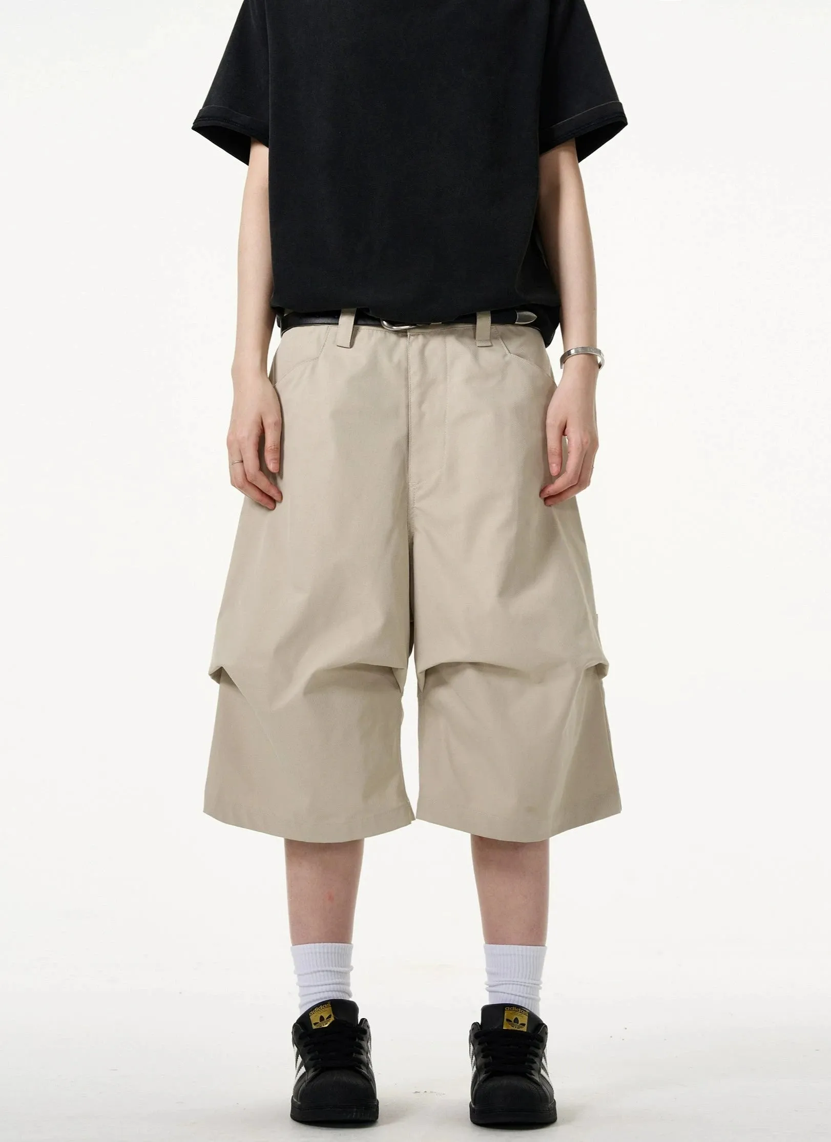 Wide-Leg Utility Knee-Length Capri Shorts