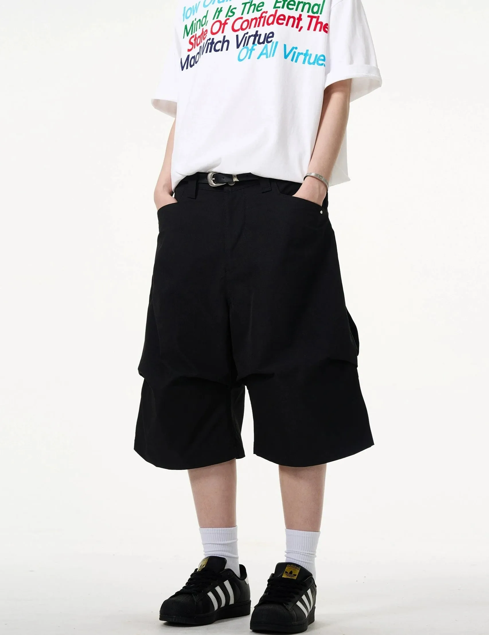 Wide-Leg Utility Knee-Length Capri Shorts