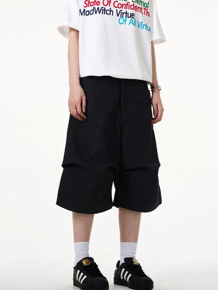 Wide-Leg Utility Knee-Length Capri Shorts