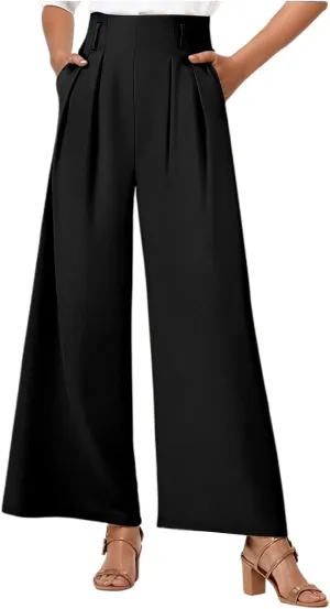 Wide Leg Work Pants Women Stretchy High Waist Slacks Business Office Dressy Casual Flowy Palazzo Trouser with Pockets