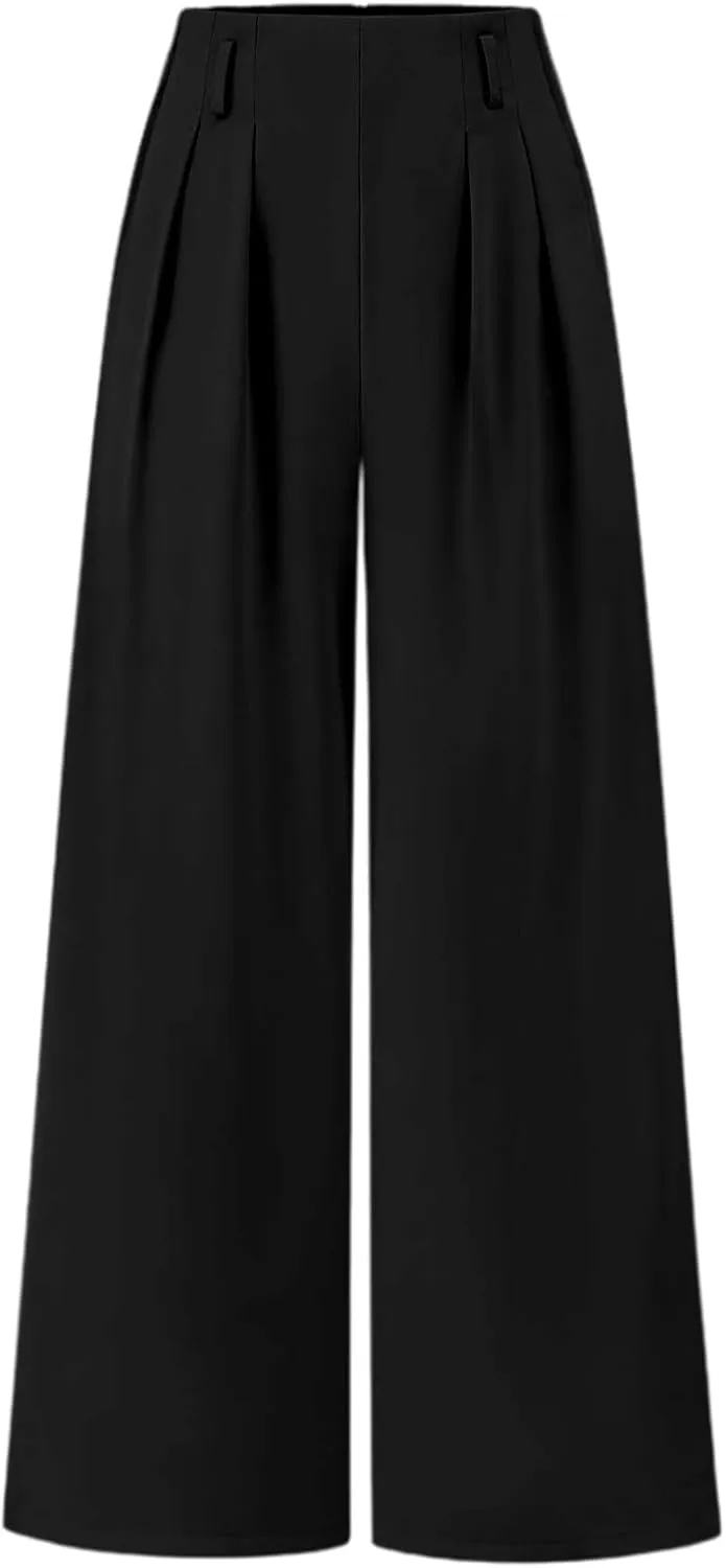 Wide Leg Work Pants Women Stretchy High Waist Slacks Business Office Dressy Casual Flowy Palazzo Trouser with Pockets