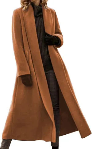 Winter Jackets for Women 2024 Womens Long Winter Pea Coat Casual Wool Blend Overcoat Notched Lapel Collar Trench Coat Belted Long Jacket Outerwear Brown 3X-Large
