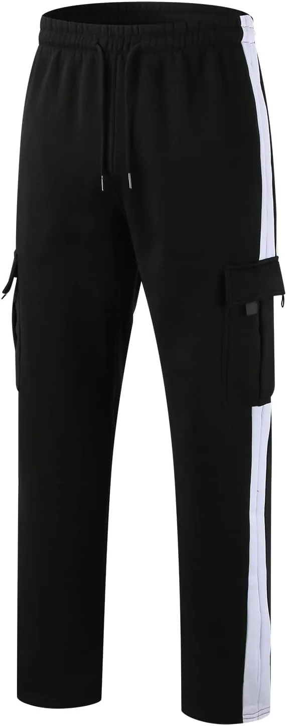 Winter Sweatpants for Men Cargo Pants Casual Athletic Workout Jogger Pants Loose Straight Trousers with Multi Pockets