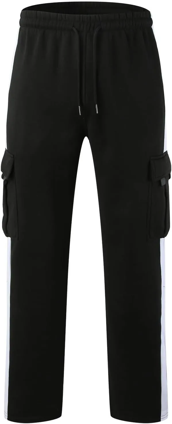 Winter Sweatpants for Men Cargo Pants Casual Athletic Workout Jogger Pants Loose Straight Trousers with Multi Pockets