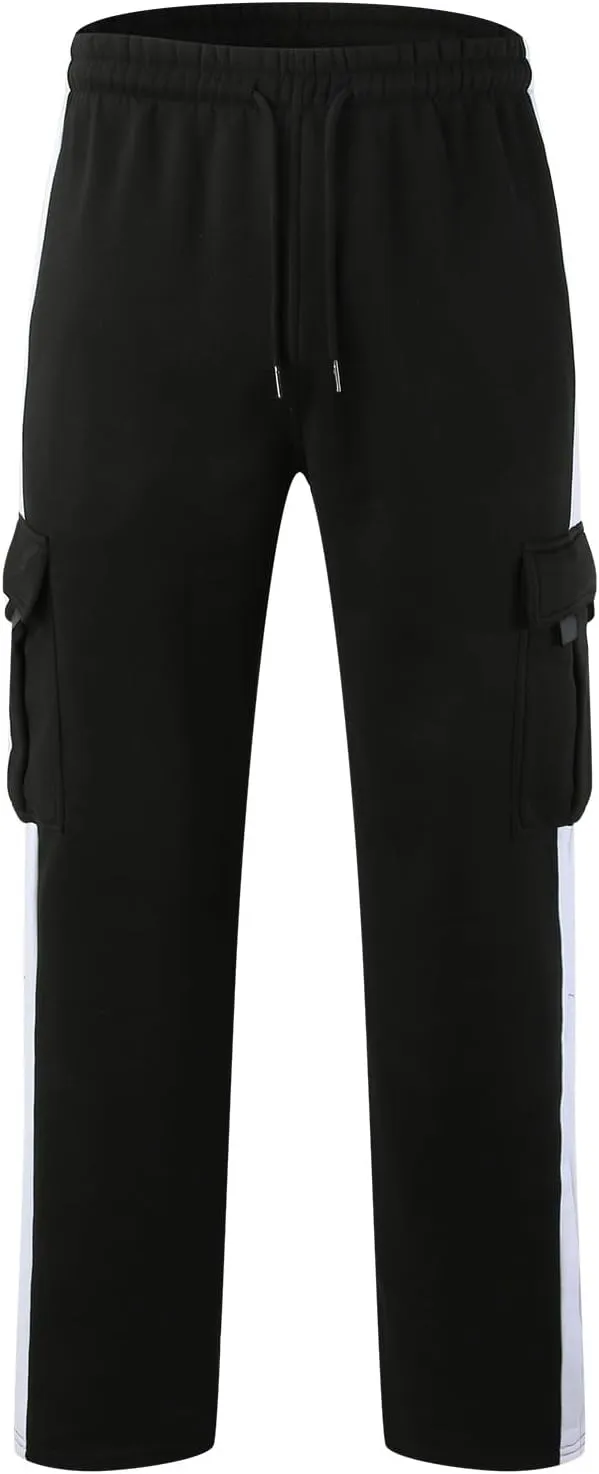 Winter Sweatpants for Men Cargo Pants Casual Athletic Workout Jogger Pants Loose Straight Trousers with Multi Pockets