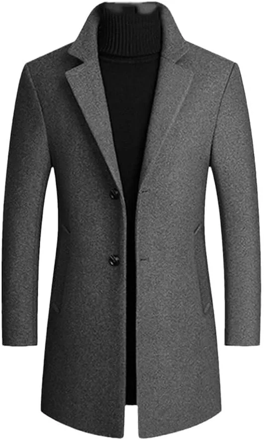 Winter Wool Jackets Men Wool Blends Casual Slim Outwear Black Wool Long Trench Coat