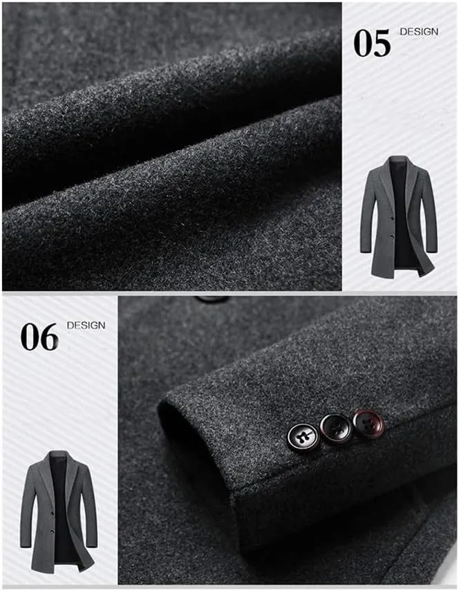 Winter Wool Jackets Men Wool Blends Casual Slim Outwear Black Wool Long Trench Coat