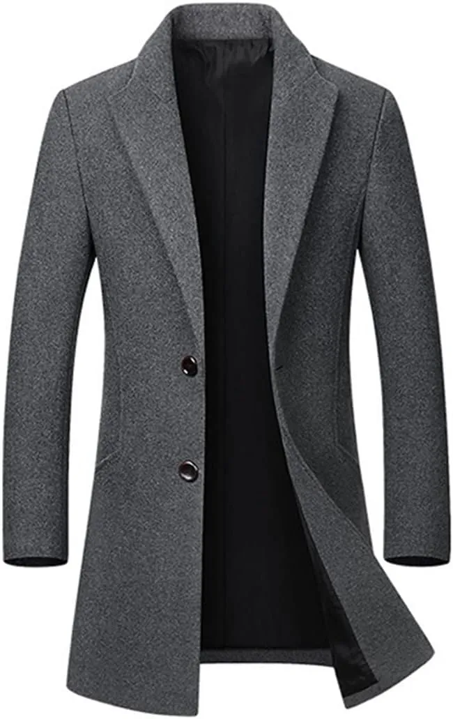 Winter Wool Jackets Men Wool Blends Casual Slim Outwear Black Wool Long Trench Coat