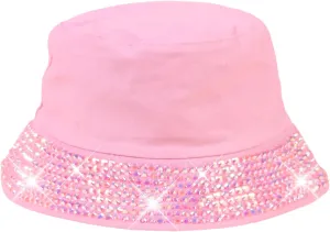 Women Bling Bucket Hat Studded Sparkle Shiny Crystal Bucket Sun Hat Packable Summer Outdoor Cap for Girls Teens Travel